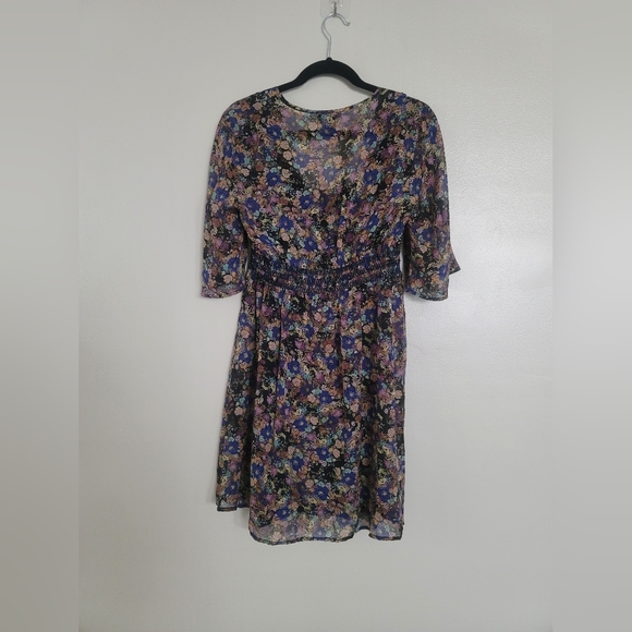 Ella Moss Silk 100% Navy Blue Floral Dress Size M - Picture 7 of 7